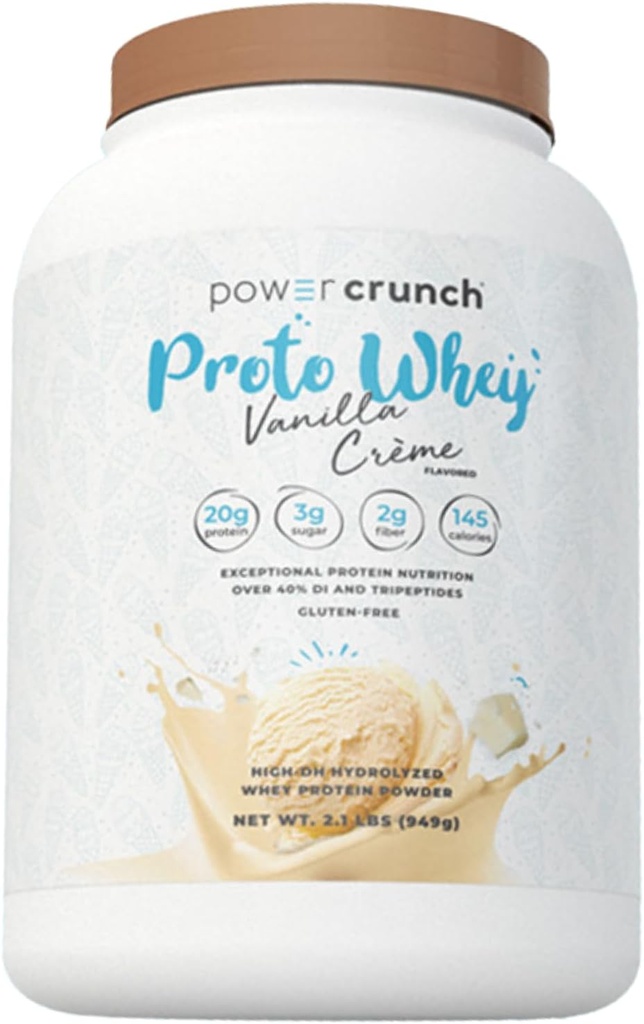 Power Proto Whey Vanilla Crème Powder, 20g Protein, 26 Dịch vụ 1 chứa 2.1 LBS (949 g)