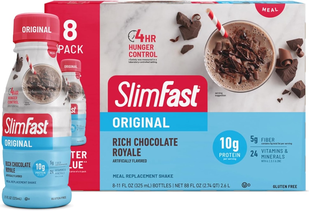 SlimFast Meal Заміна коктейлів, оригінальний Rich Chocolate Royale, 10г готовності пити білок для втрати ваги, 11 Fl. Oz пляшки, 8 граф