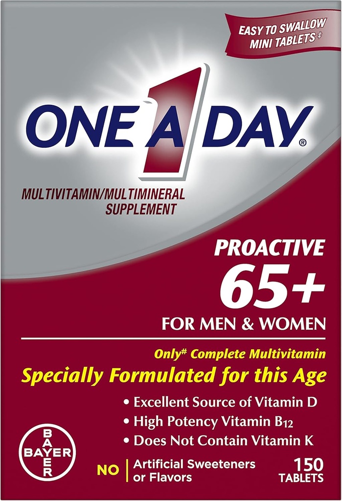 Proactive 65+, Mens & Womens Multivitamin, Nahrungsergänzung mit Vitamin A, C, D und Zink zur Unterstützung von Knochengesundheit und Zellgesundheit, Calcium, Folsäure, Tablet 150 Count
