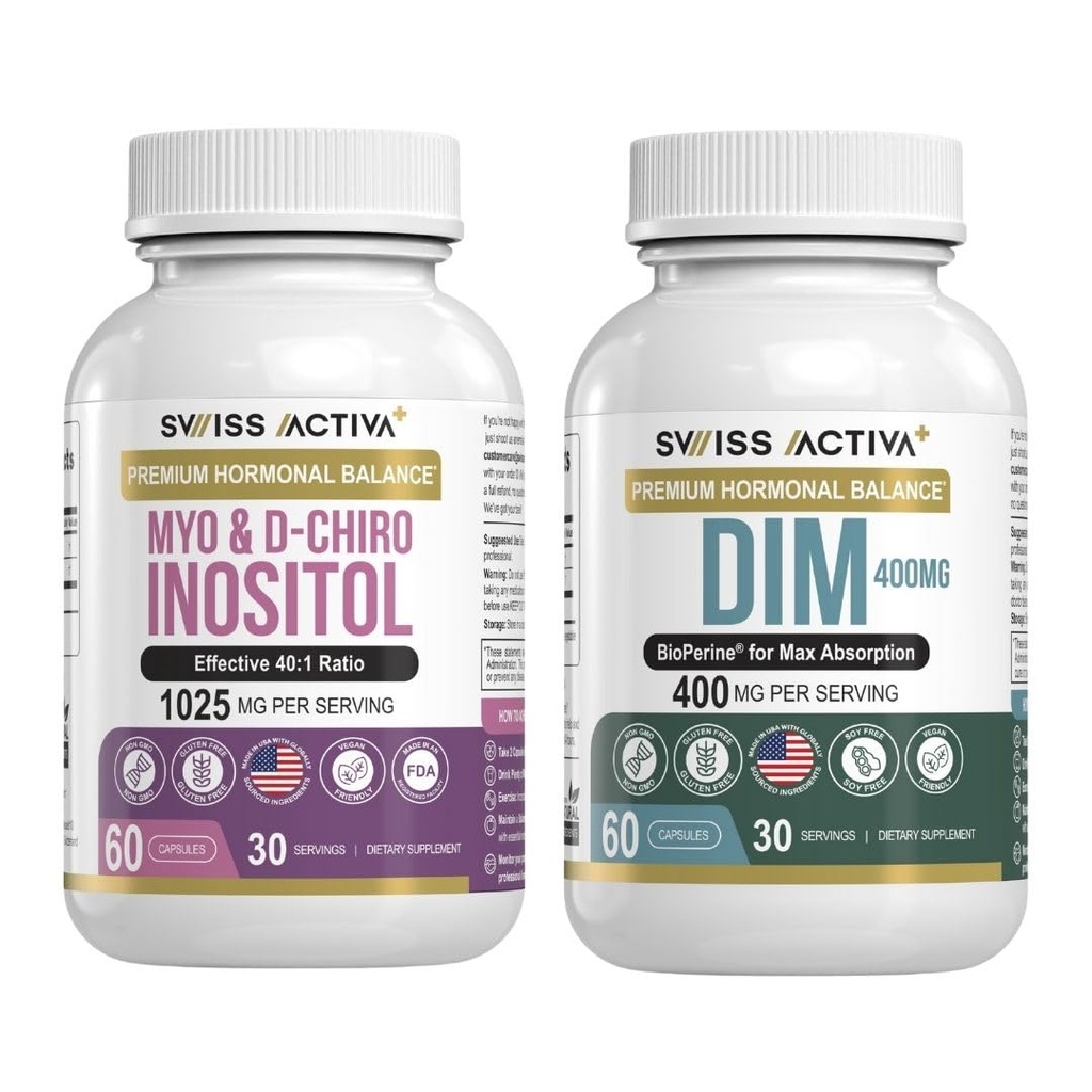Swiss Activa+ DIM & Myo-Inositol Bundle – Hormone Balance & PCOS Support for Women – Menstrual Cycle, Mood, Estrogen, and Ovarian Health – 60-Day Supply