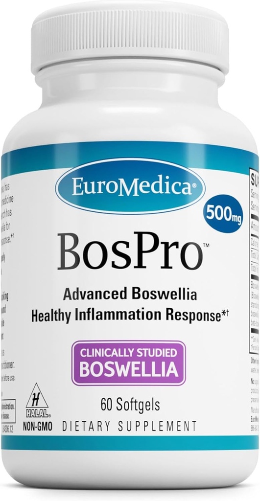 EuroMedica BosPro - Boswellia Serrata Extract Supplement - Kosttilskudd for sunn Lung Support - Herbal Supplement Formula - 60 Softgels
