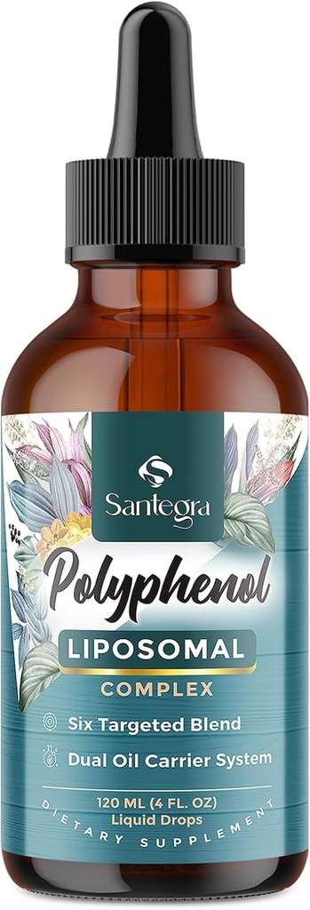 Polyfenolit Supplement Liposomal, Over 27 Polyphenol Complex & Powerful Antioxidantti, MCT & Olive Oil, Quercetin Extract, Hawthorn Berry Extract, for Age Defense, Energy, Immune, 120 ML