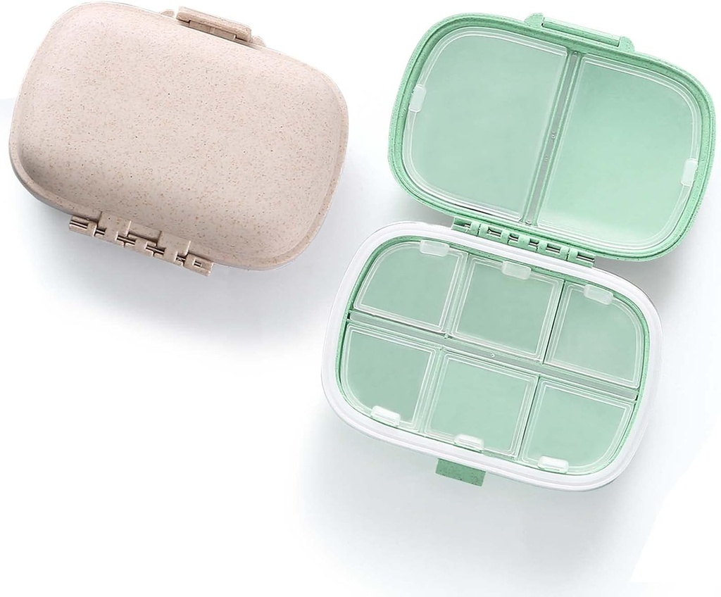 MEACOLIA 2 Pack 8 Compartments Travel Pill Organizer Box Moisture Proof Small Pill Case for Pocket Purse Daily Pill Holder Container for Medicine Vitamin