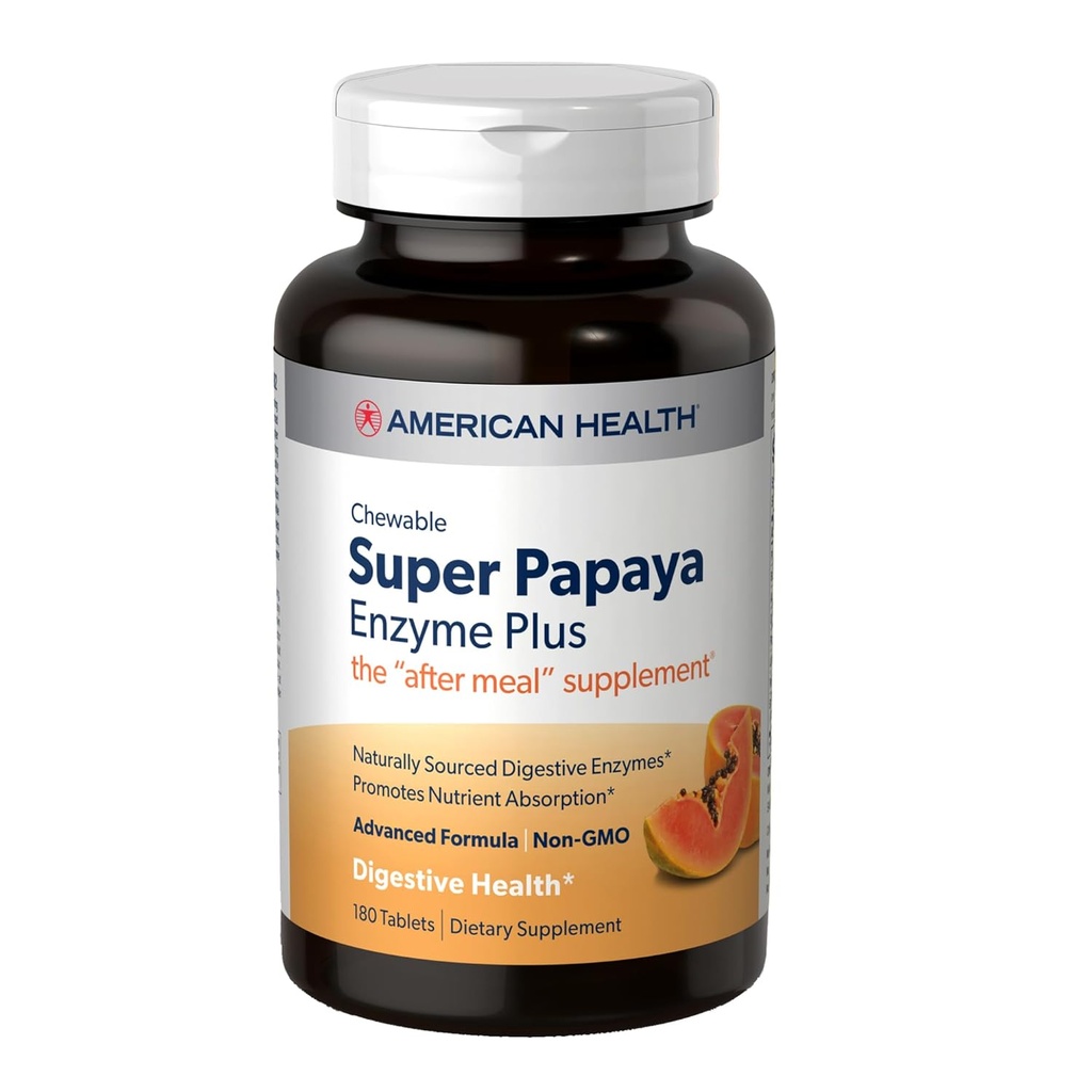 American Health Super Papaya Enzyme Plus - 180 Kautabletten - The After-Meal Supplement - Non-GMO - 60 Portionen