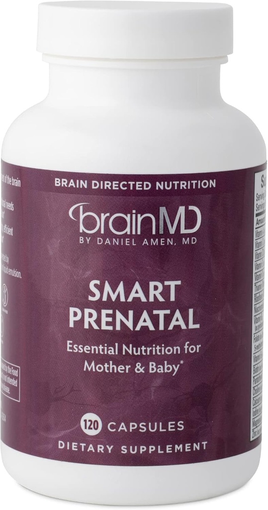 Dr Amen BrainMD Smart Prenatal - 120 cápsulas - Multivitamínico para Mamá &amp; Bebé, promueve el embarazo saludable y el crecimiento en bebés - Gluten-Free - 30 servicios