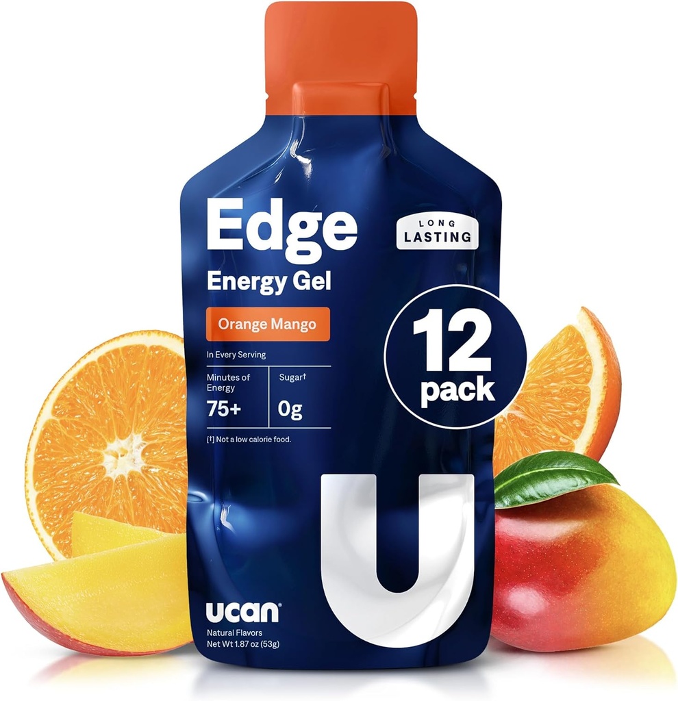 UCAN Edge Energy Shots, Orange Mango (12, 2 Ounce Packets) for Running, Training, Workouts, Fitness, Cycling, Crossfit . .