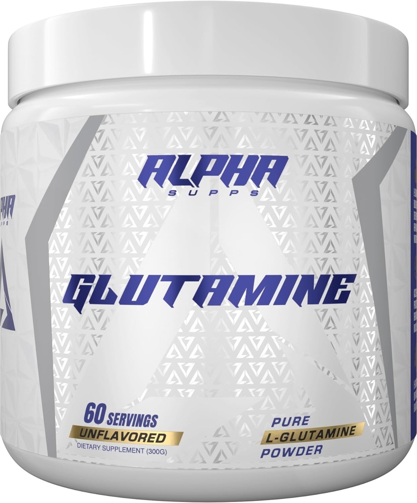 Alfa Supps puro L-Glutamina em pó - Aminoácido sem sabor, Glutamina Nutricional Suplemento para recuperação muscular, Gut & Imune Suporte - 60 Servings - 300 Grams