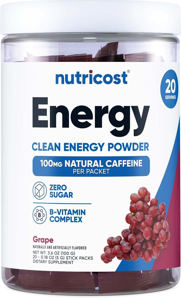 Nutricost Energy Complex Stickpack (20 servizos) Grape Flavored - Gluten-Free + Non-GMO