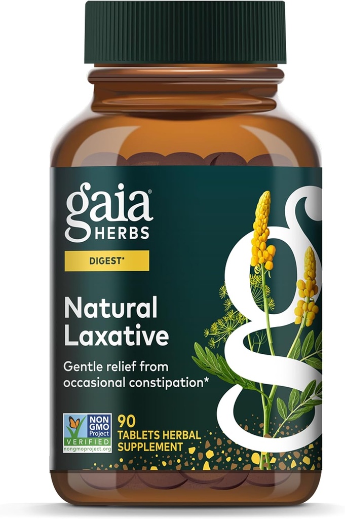 Gaia Herbs Natural Laxative - Støtter lindring for voksne - med Senna Leaf, Cape Aloe, Caraway, Dandelion & Fennel - 90 tabletter (45 Serveringer)