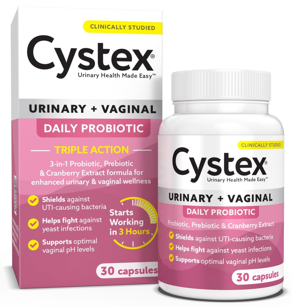 Cystex 3-in-1 Urinary Tract Probiotic for Women - Prebiotic, Probiotic & Cranberry Supplement for UTI & Yeast Infection Support - Vaginal pH Balance & Flora Support - Urinary Health - 30 Capsules