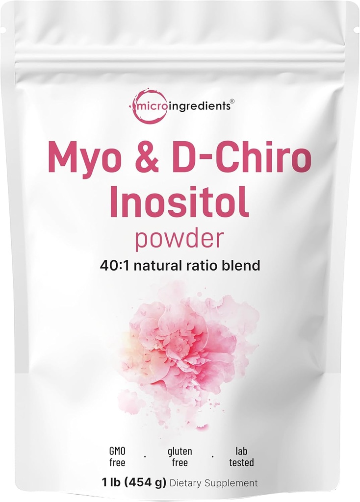 Микро съставки Myo-Inositol & D-Chiro Inositol на прах, 1lb (2221 сервис)  год. 40:1 Идеално съотношение Инозитол Допълнение за жените Поддръжка Хормонален баланс и Ovarial Здраве Не-GMO, Веган, Filler-фри