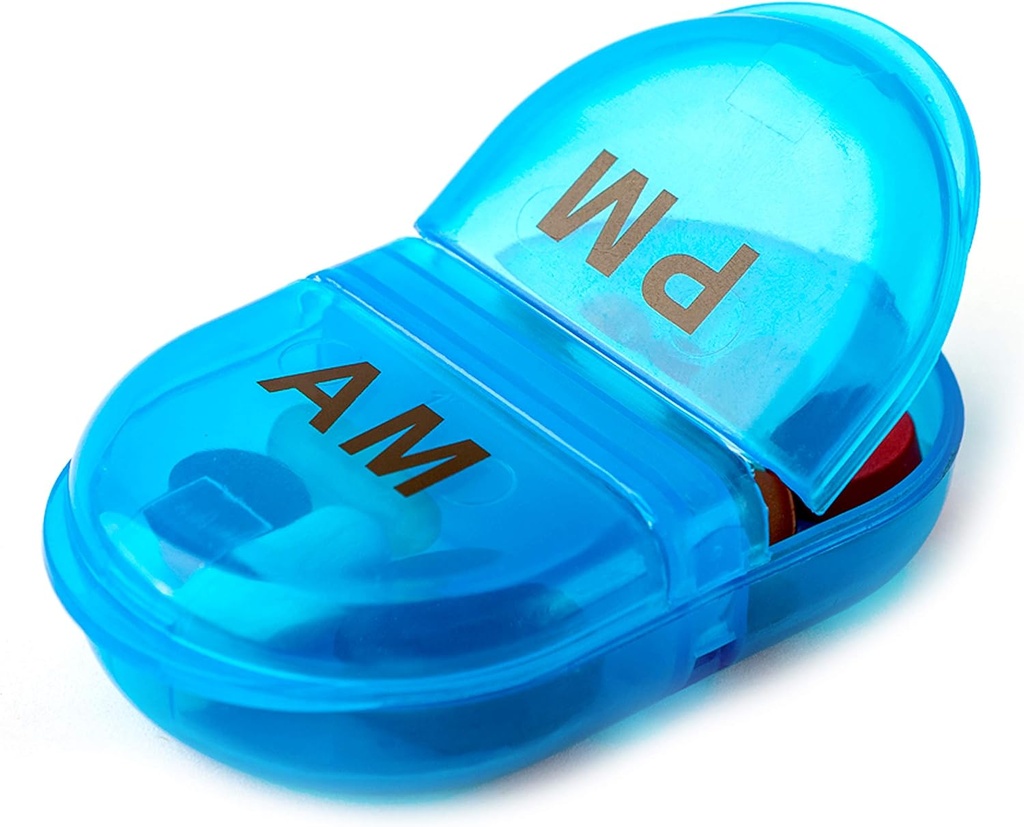 Deke Home - Pill Організатор AM PM, 2 Поповнення подушки для кишені або Purse, Маленький щоденний випадок медицини, Тримач для подорожей, Легкий Відкритий піддон контейнер, вітаміни та добавки (синій, пакет 1)