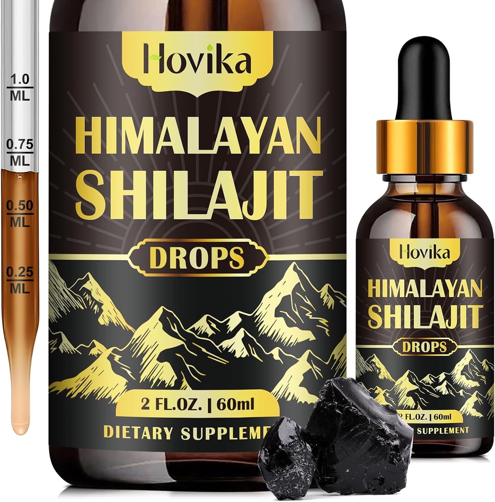 Pure Shilajit Resin Supplement, Shilajit Liquid Drops 600mg Golden Shilajit Fulvic Acid eta 85+ Trace Minerals, Energia, Indarra, Immunity Support, 2 Fl Oz