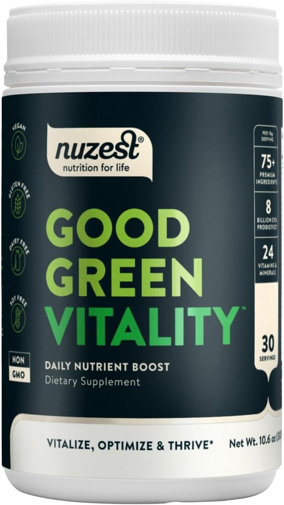 Nuzest Greens Powder Good Green Vitality - bitaminak, mineralak eta superelikagaiak - Vegan Multivitamin osagarria (300g)