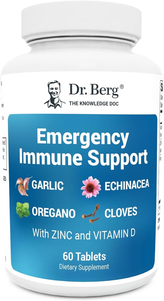 Dr. Berg Emergency Immune Support w/Echinacea - Potent Blend of Herbal Extracts (Warning: Strong Herbal Smells) - Immune Support Supplement Incluye 2.000 UIs de Vitamina D &gt; 10 mg de zinc - 60 Tablets
