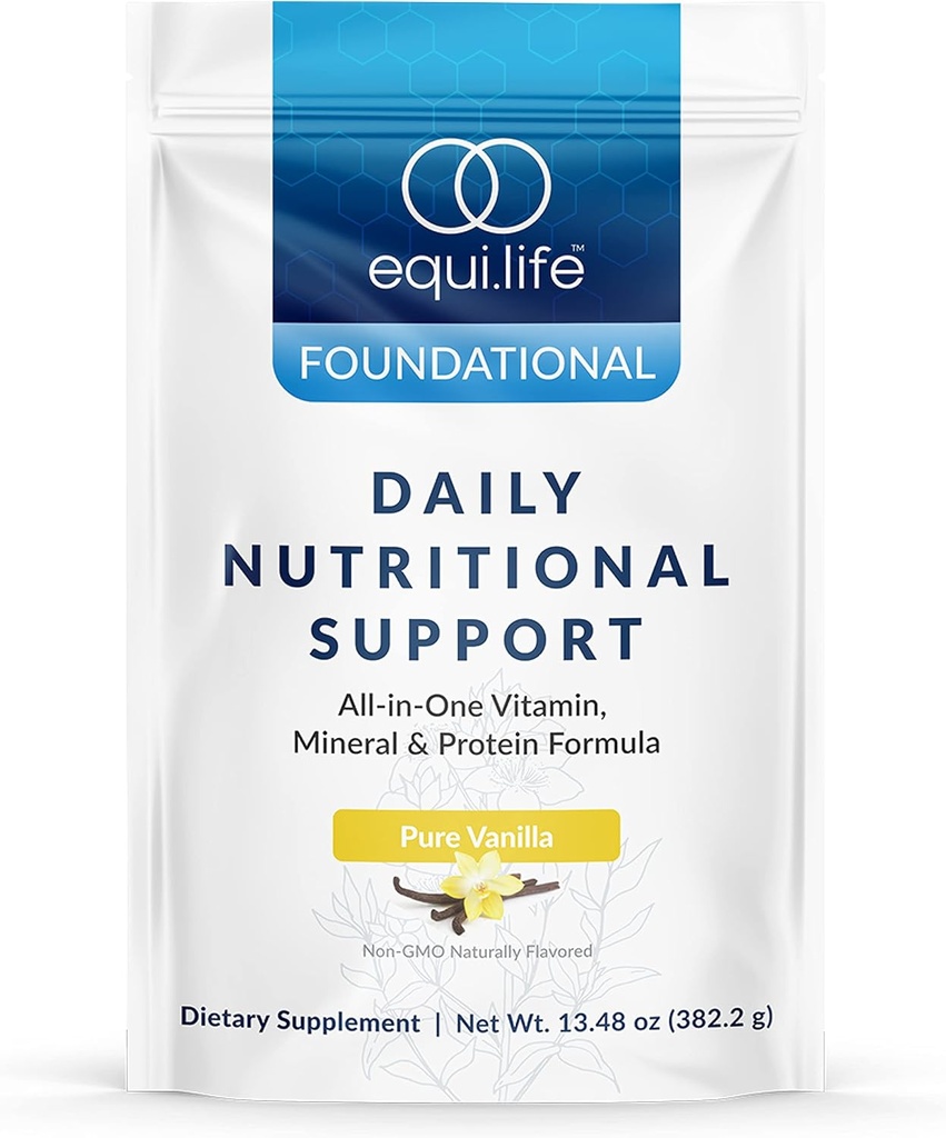 Equilife Daily Nutritional Support, All- in- One Multivitamin Meal Replacement, Pure Vanilla Flavor, Białko roślin 15G, Wspiera ogólne Wellness Włączając energię, trawienie, & Skóra, 14 Służenie