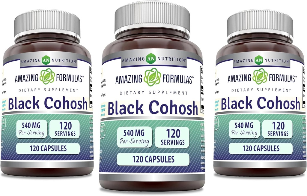 Amazing Supples Black Cohosh 540mg 120 Suplement kapsułki DEV124; Non-GMO DEV124; Gluten Free EV124; Made in USA (3 Pack)
