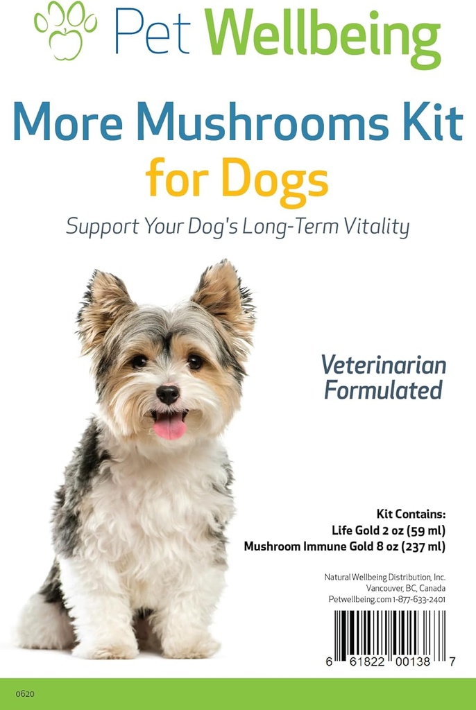 Pet Wellbeing More Mushrooms Kit for Dogs - Sistema immunologikoaren euskarria eta antioxidatzaileen babesa - Vet-Formulated with Turkey Tail, Reishi, Maitake, Astragalus