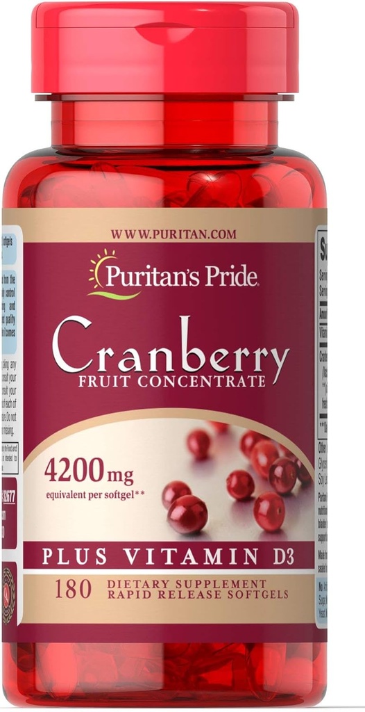 Puritan's Pride Cranberry Fruit Focus Plus Vitamin D3-180 Softgels