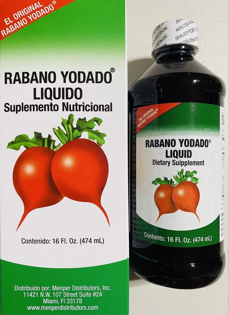 Rabano Yodado Liquid 16 Fl Oz. - Bónusz méret - B12, B6 és Thiamin vitamin kiegészítés (1 hónapos ellátás)