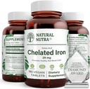 Natural Nutra Cheted Iron suplementari per a homes i dones, Nals Salut, Absortmal Absorció, ajuda a millorar el nivell de Ferro, mantenir el cos Fiulid, ajudar a millorar el creixement dels cabells, la salut de pell, 180 taules