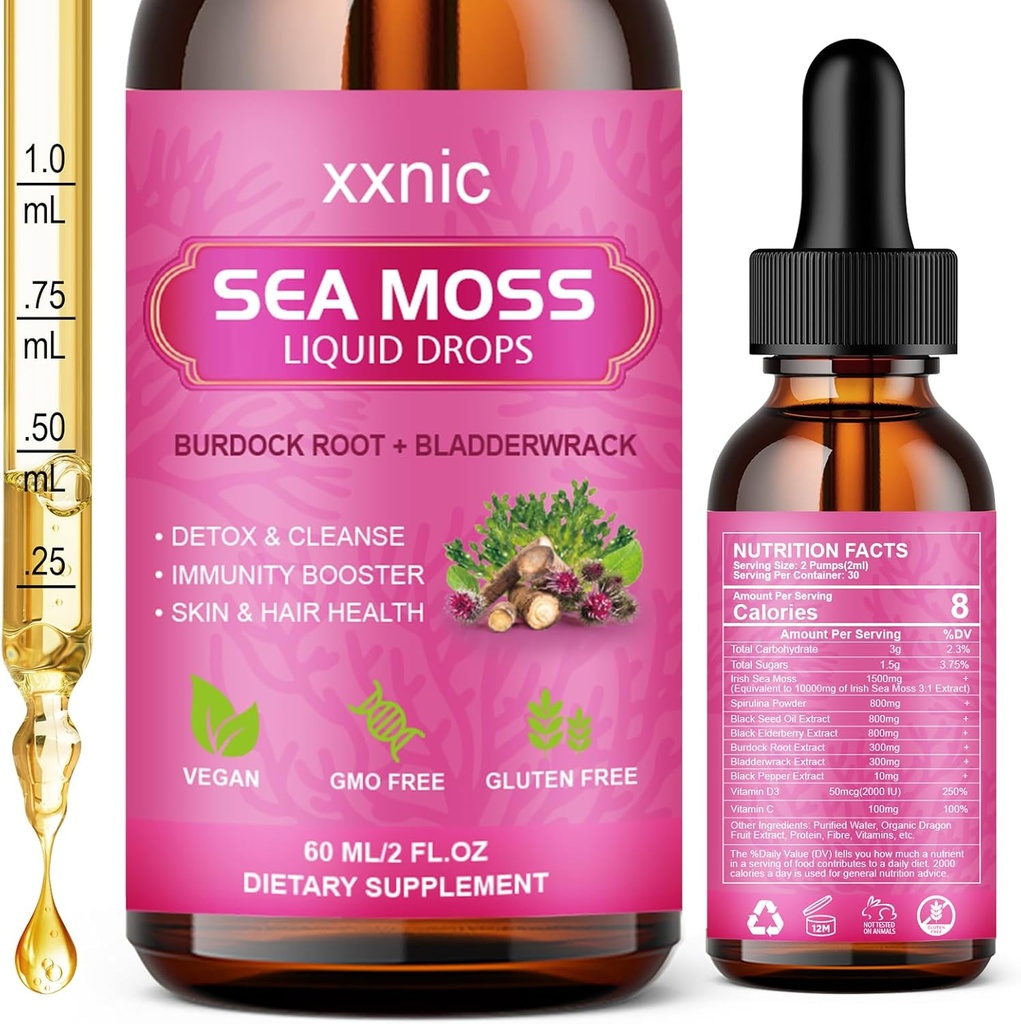 Sea Mosss Avançat Cau líquid, el mar Organic 3000mg Mossquid, petroli negre Seke i irlandès Seamos Gel, mar Raw Mos support Imunity, Paritària, Salut proestiva, 60mL-8