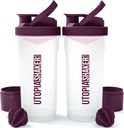 Utopia Hjem Shaker Flaske 2 Pack - 24 Ounce Plastprotein eller Cocktail Shaker Flaske for Pre & Post trening med Twist & Lock Protein Box Oppbevaring (clear / Plum)