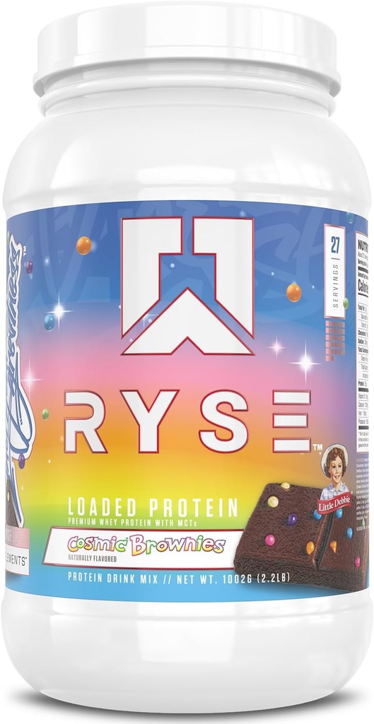 RYSE lastet protein pulver - Little Debbie Cosmic Brownie - 25g Whey Protein Isolate & Konsentrat med prebiotiske Fiber & MCTs - lav carb, lav sukker, digestiv-vennlig - 27 serveringer / 2 lb Tub
