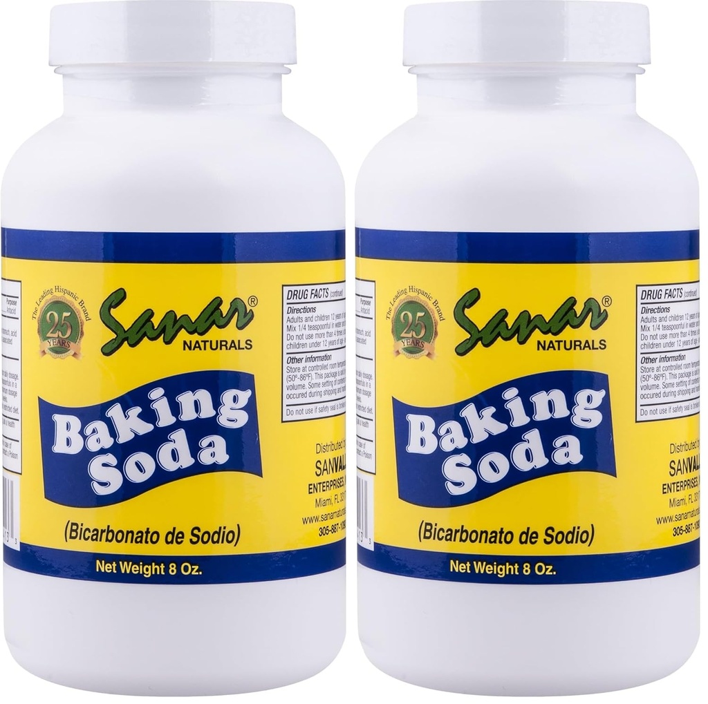 Sanar Naturals Baking Soda, 8 oz - 用于作为Antacid、Baking、清洁、除臭、和更多的消化支持(包2)
