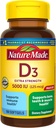 Nature Made Vitamin D3 5000 IU (125 mcg) Softgels, Suplemento de vitamina D extra para soporte de ósos e inmunes, 180 Conde, 180 Day Supply