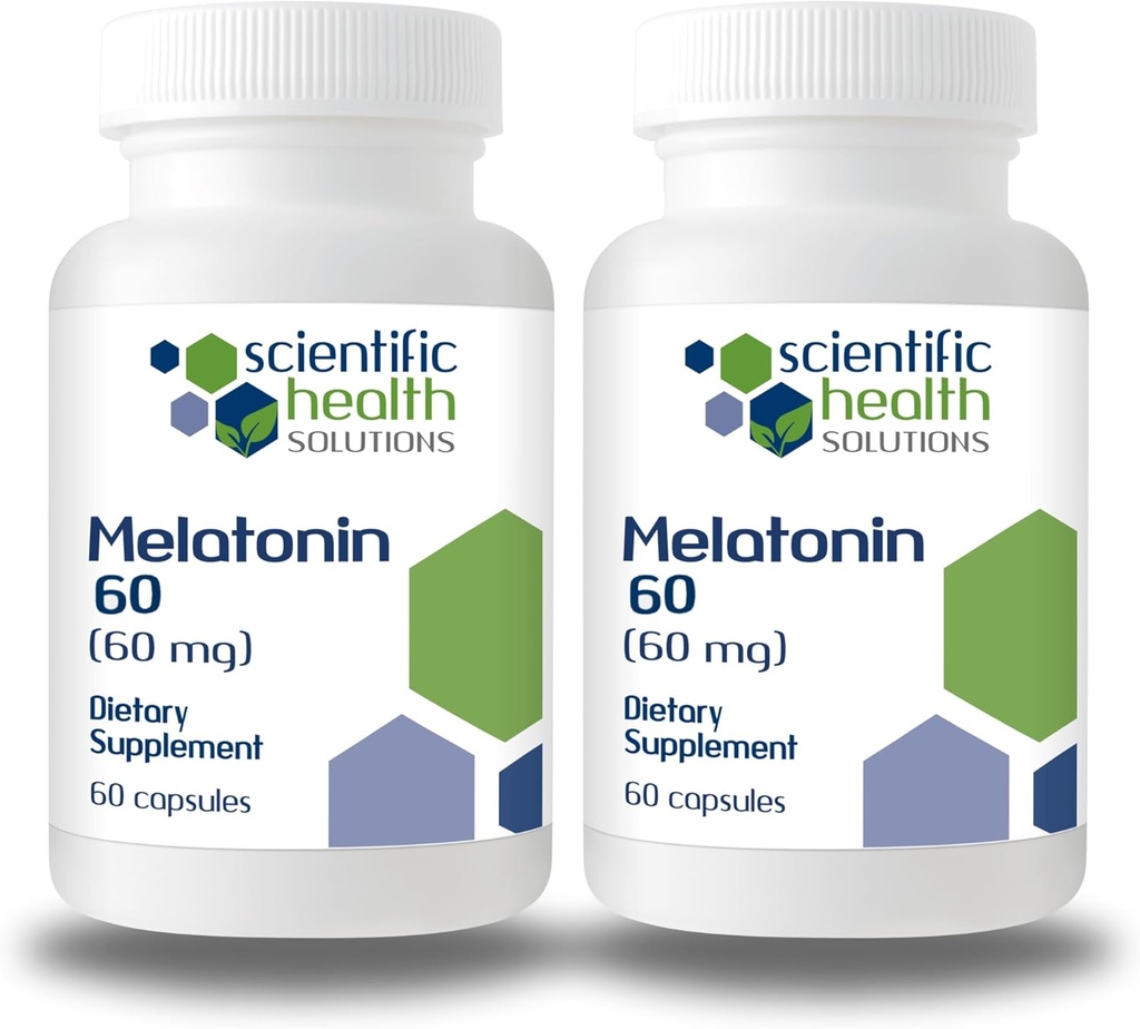 Melatonin 60mg ) High Dosage Melatonin in easy-to-Swallow Capsules ) Vegan, Non-GMO " Gluten-Free ) US-Made Extra Strength Melatonin (2-Pack)