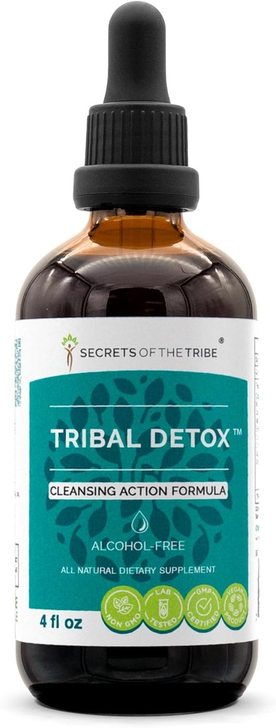 Tribal Detox Herbal Extravel, Audit Glicerita Tincure, Turmeric, Dandelion, Milk Thistle, Burdock, Carberberry, Goldero, Te verd Neteja la fórmula d'acció (4 FLZ)