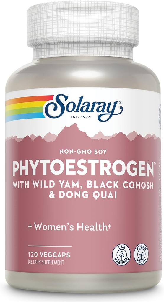 SOLARAY Phyto Estrogen Mòpiause suplementaris - Wilder Yam, Negre Cohosh, i Dong Quai Estrogen Pills per a la salut de les dones - Vegan, Lab Verificada, 60-Dia Segures (30 Servings, 120 VegCaps)