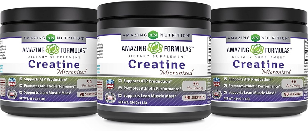Incrible Fórmulas Micronized Creatine Monohydrate Supplement | 5000 Mg | Non-GMO | Gluten Free | Made in USA (1 Lb - 3 Pack, Unflavored)