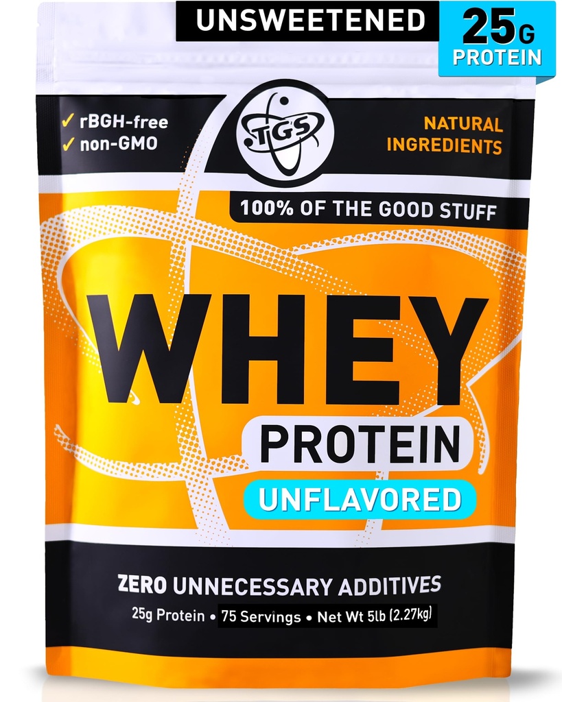 TGS Nutrition 100 Whey Protein Powder Unflavored, Unsweetened - Clean, No Artificial Ingredients for Men & Women - 5lb Bulk, Soy Gluten Free, Keto Friendly - Post Workout Muscle Recovery