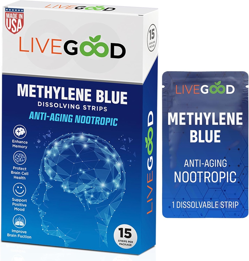 LIVEGOOD Methylene Blue – 인간을 위한 Methylene Blue, 기억 및 초점, Clarity & Cognitive 에너지, Nootropic 뇌 지원, 미국에서 만든, 20mg를 가진 15의 구두 지구