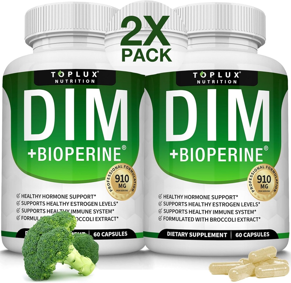 Dim Supliment 910 mg Plus BioPerine Complex - Diindolilmetan pentru a sprijini echilibrul hormonal și metabolismul estrogen, ajută cu Menopause AcCOs mai bine culturism de piele, pentru bărbați Femei, 60 capsule