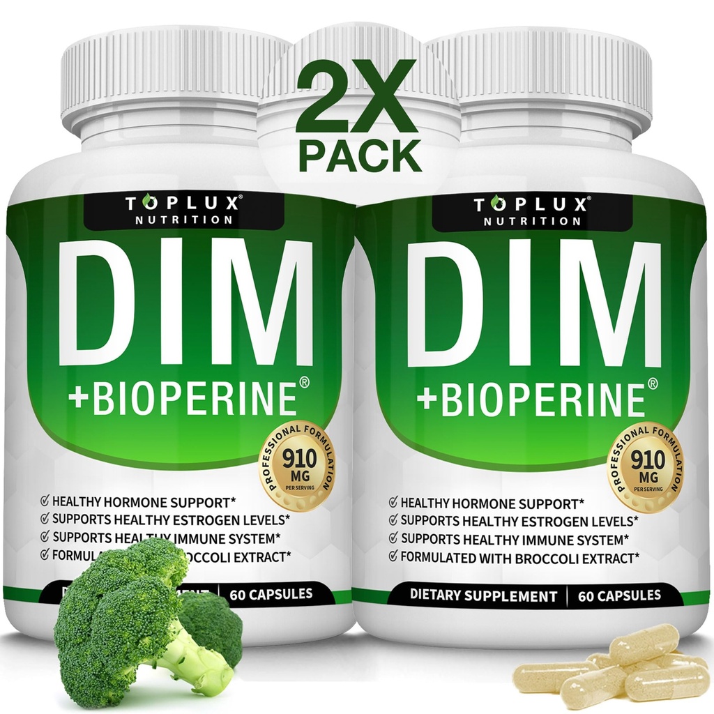 Toplux Dim Supplement 910 mg Plus BioPerine Complex - Diindolylmethane for Men Women, 60 Capsules