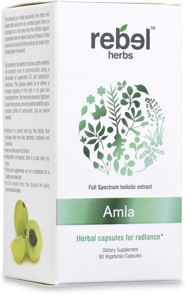 Rebel Herbs Ala Capules (Amalaki) - Suport de l'Amne, Vegan, Guten-Free, Ayruvedic, Antioxint, Organic Amla