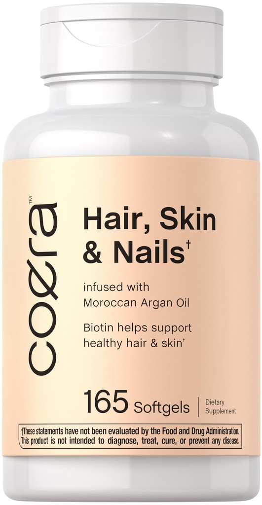 Coera Hair, Skin and Nails Vitamins with Collagen, Biotin & Moroccan Argan Oil | 165 Softgels | Non-GMO & Gluten Free Supplement for Men and Women