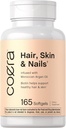 Coera Hair, Skin and Nails Vitamins | 165 Softgels | Biotin, Collagen eta Argan Oil marokoarrekin | GMO eta Gluten Free Supplement for Men and Women