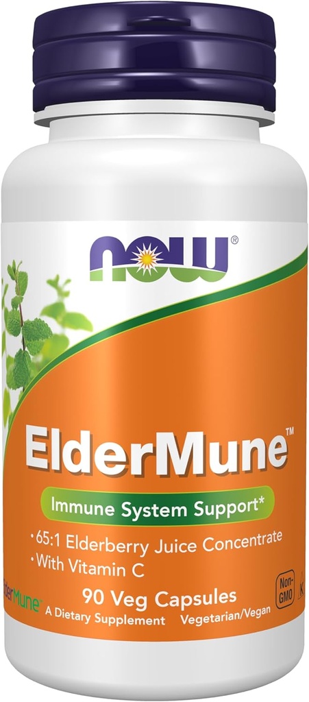 NOW Foods Supplements, ElderMune 65: 1 Elderberry mahla kontsentraat C-vitamiiniga, immuunsüsteemi tugi, 90 Veg kapslit