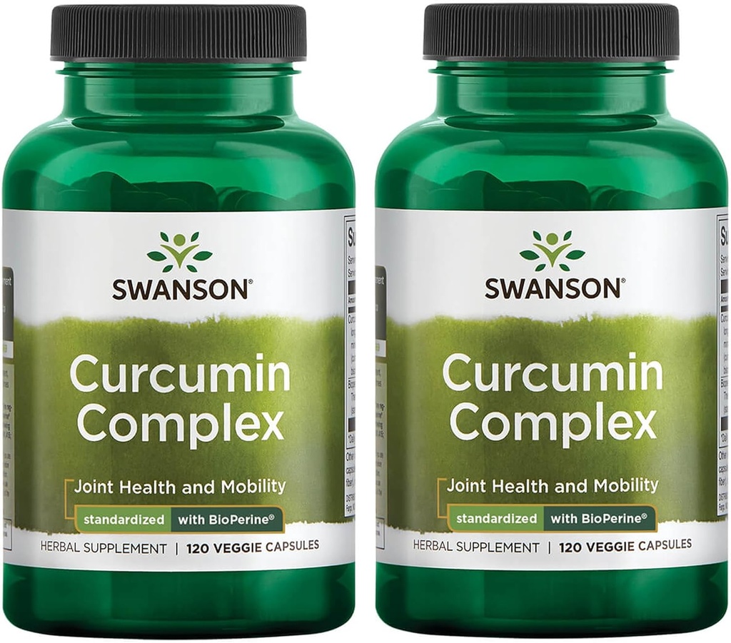Swanson Curcumin Complex - Kräuterergänzung Unterstützung Gelenke Gesundheit, Mobilität & Körperliche Funktion - Standardisiert mit BioPerine für maximale Absorption - (120 Veggie Kapseln) (2 Packung)