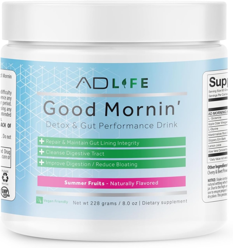 Projekt AD Life Good Morning Detox und Performance Drink, Natürlich mit L-GLutamin, Apfelessig und Aloe Vera (24 Servierungen, Sommerfrüchte)