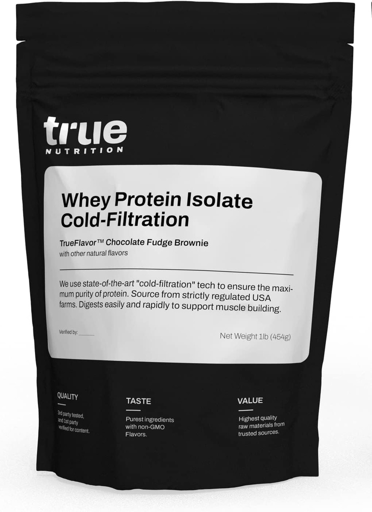 True Nutrition - Chocolate Whey Protein Isolate Cold-Filtration -100% Whey Protein Powder -27g Protein per portion - Mixes enkelt och smakar bra - Tredje part testad - Chocolate Fudge Brownie - 1lb