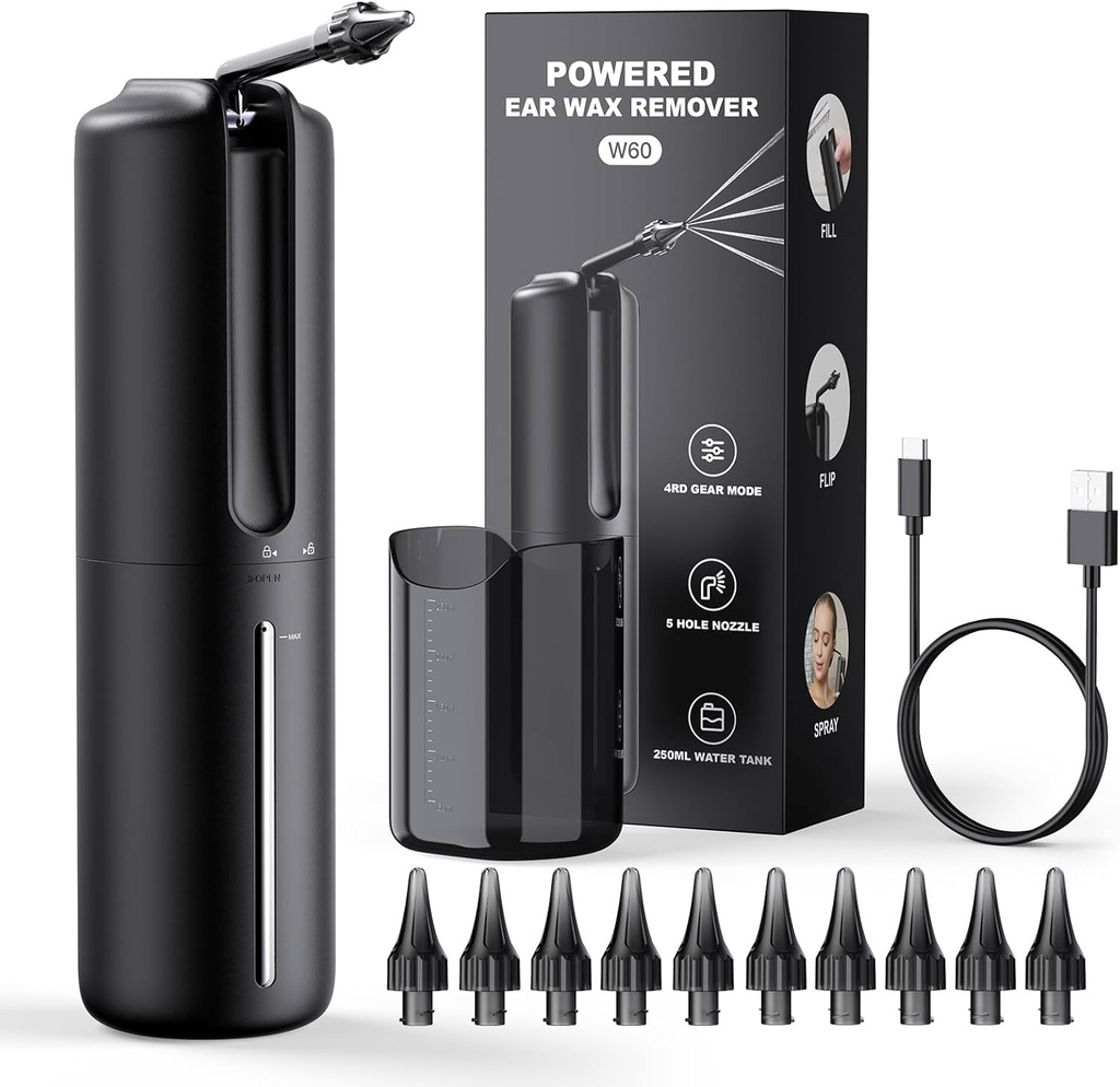 אוזן Wax Removal אוזן Irrigation Flushing System Water מופעל האוזן נקייה יותר עם 4 מצבי לחץ בטוח ויעיל ניקוי אוזניים כלי מים עמיד USB Rechargeable