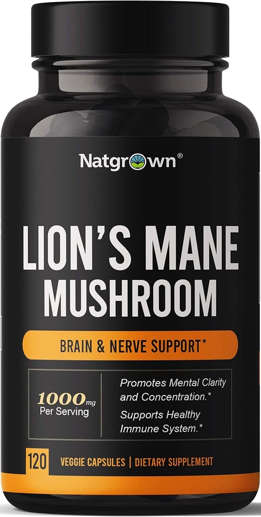 Naturated Lions Mane Mushroom Addition Capsules - Organic Lion 's Mane Extract Nootropinis smegenų papildas vyrams ir moterims - Protinis aiškumas, fokusas ir atmintis - Vegan Pills