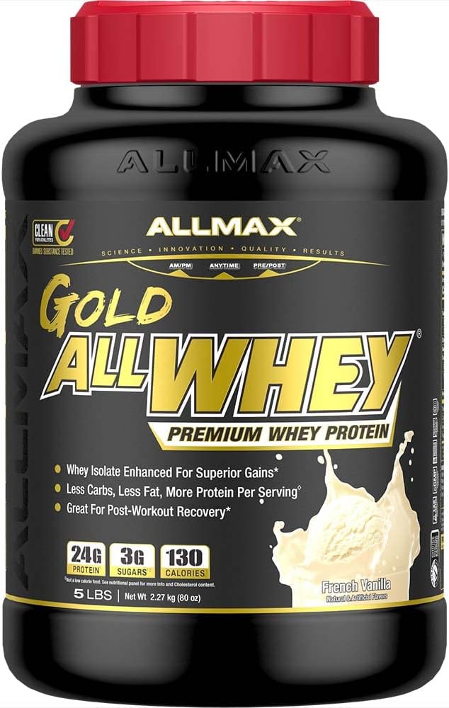 ALLMAX Nutrition Gold ALLWHEY, French Vanilla - 5 lb - 24 Grammi di Proteine Per Scoop - Gluten Free, Low Carb & Low Sugar - Circa 71 Serve