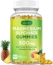 Magnesium Glycatate Gummies 500 Magnesium Supplement with Calcium, Zync, วิตามิน C, B6, D3-Calmumable Gummies for kis & chools-Sleep, Muid & Pinepell Fravor, 60 Gummies