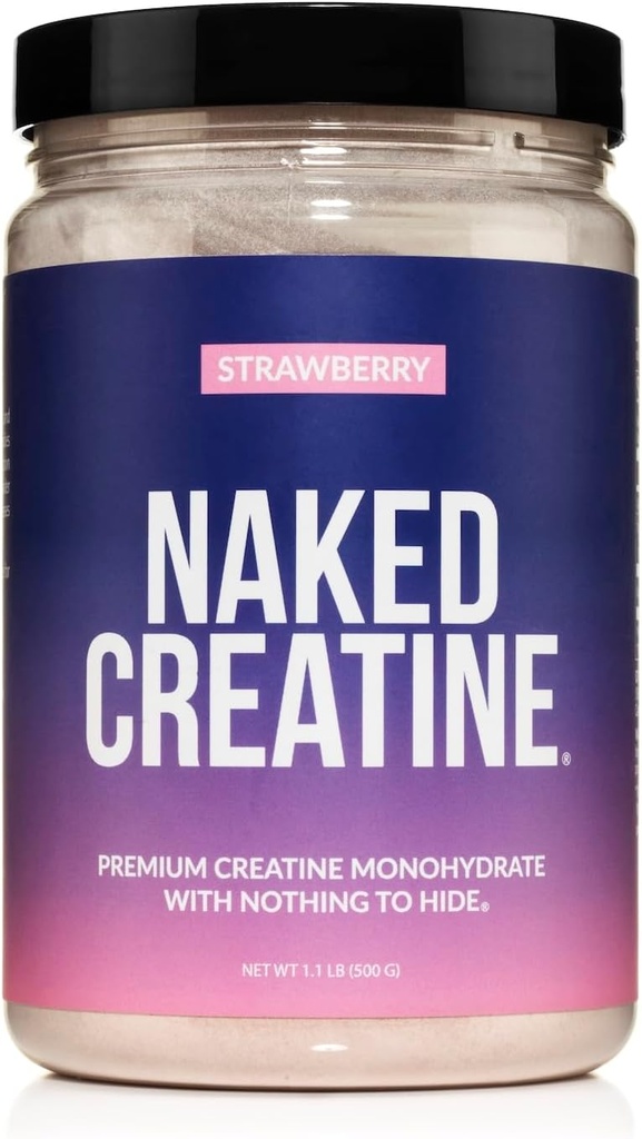 Creatina en bruto - Strawberry Flavored Creatine Monohydrate - Real Strawberry Powder, Sen aditivos, crecemento muscular, Vegan, Non-GMO, Gluten Free, Soy Free - 45 Servizos